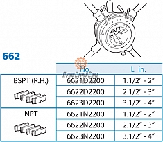 Гребенки клуппа трубного регулируемого Super-Ego 662 Set 2 1/2"-4" BSPT R